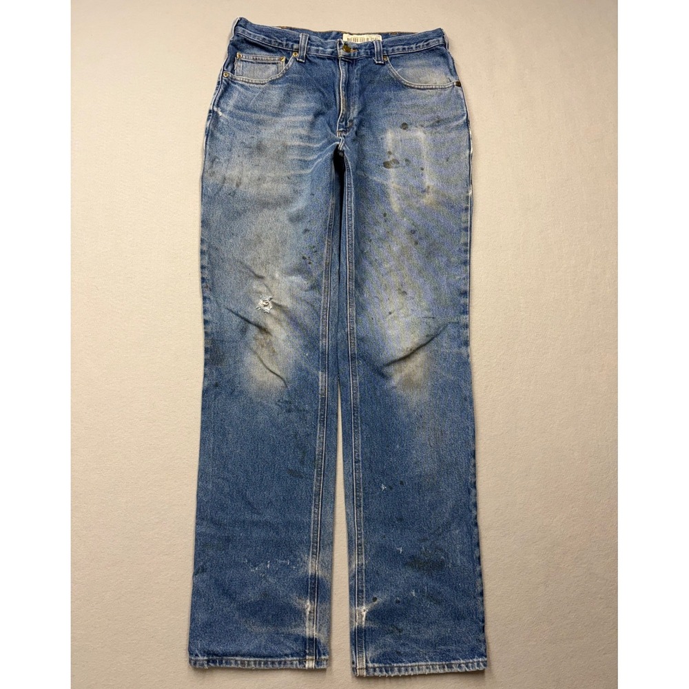 Carhartt Relaxed Fit Jeans Men 34x36 Blue Denim Distressed Workwear 381-83